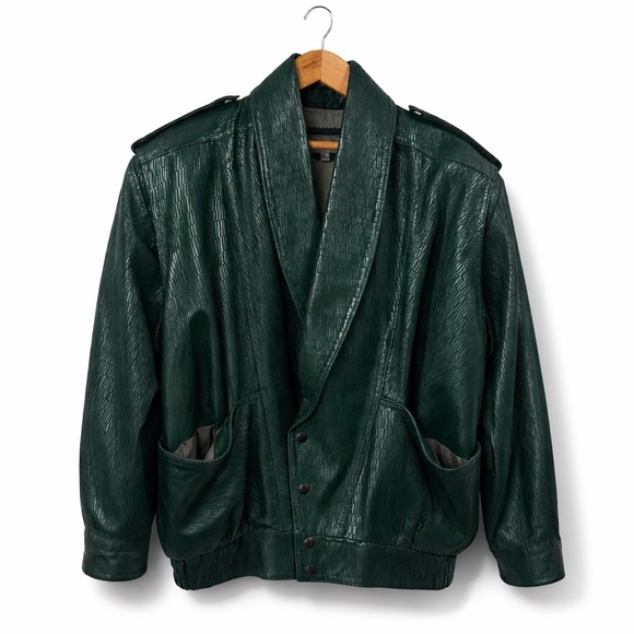 bovines Jackets & Blazers - BOVINES Leather Jacket Men’s 40 Forest Green Textured Shawl Collar Canada Made